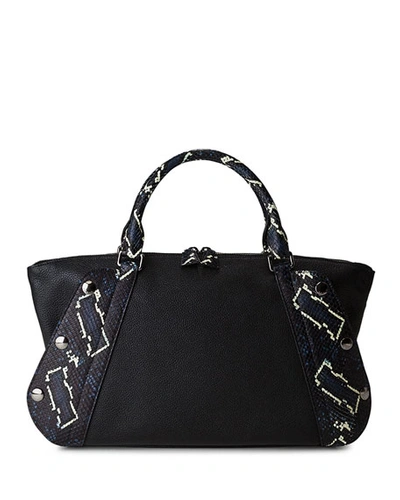 Akris Aimee Small Convertible Leather/python Satchel Bag In Black/blue