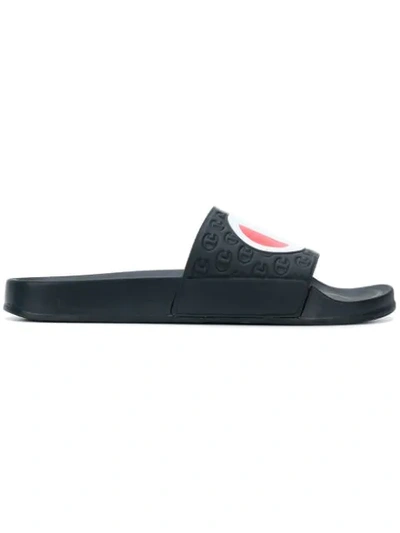 Champion Sliders With Large Logo - Navy In Black
