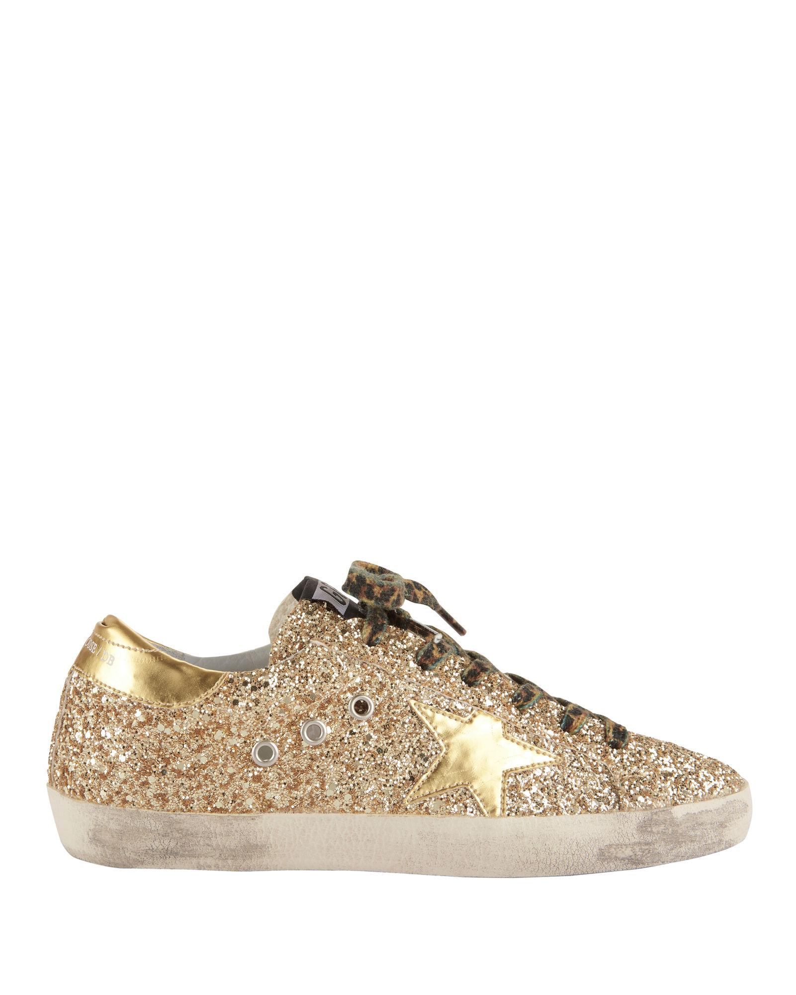 Golden Goose Superstar Leopard Lace Gold Glitter Sneakers | ModeSens