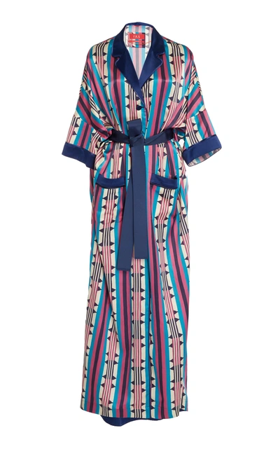 F.r.s For Restless Sleepers Eurinome Belted Printed Cotton And Silk-blend Maxi Dress In Navy