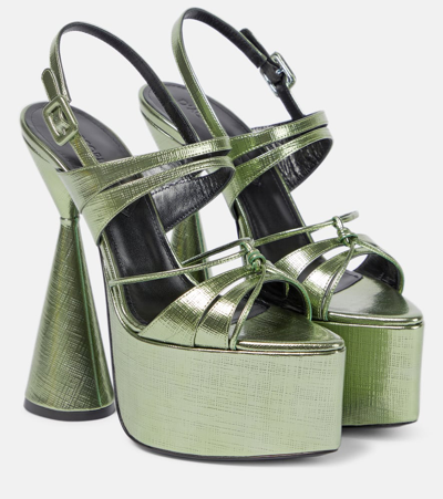 D’accori Belle Textured-leather Platform Sandals In Green