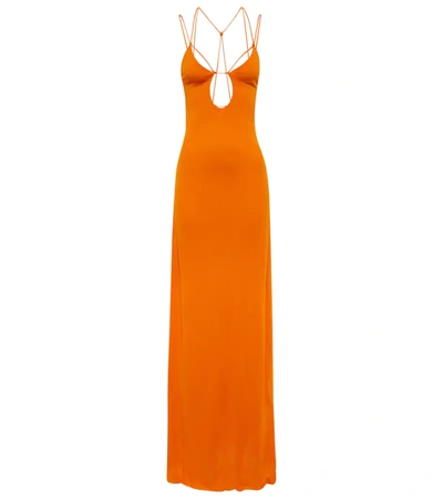 Victoria Beckham Open-back Cutout Jersey Maxi Dress In Burnt Orange