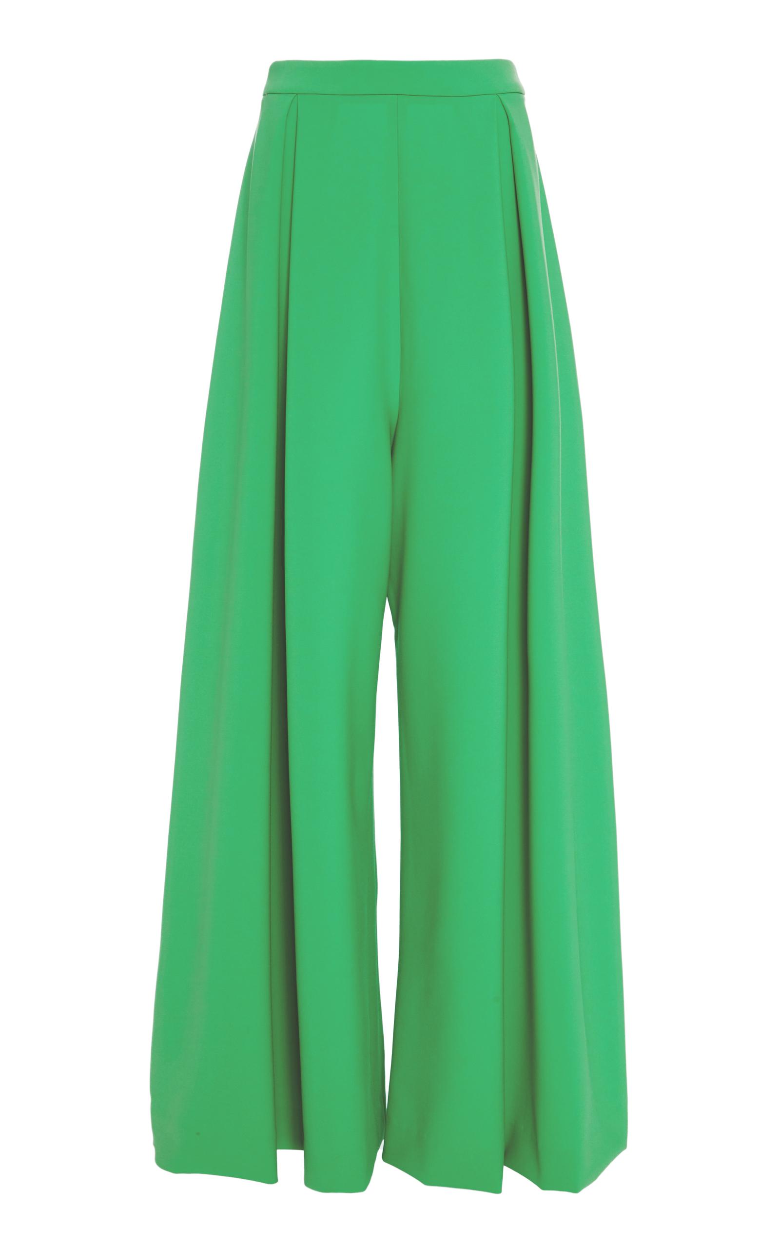 Christian Siriano Front-pleated Wide Leg Trouser In Green | ModeSens