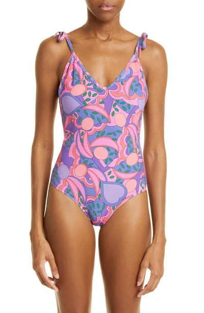 Isabel Marant Swan Print One-piece Swimsuit In Pink