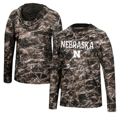 Colosseum Black Nebraska Huskers Mossy Oak Spf 50 Performance Long Sleeve Hoodie T-shirt