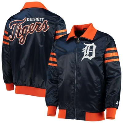 Starter Navy Detroit Tigers The Captain Ii Full-zip Varsity Jacket