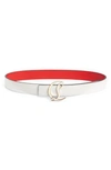 Christian Louboutin Logo Buckle Leather Belt In Bianco/ Gold