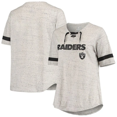 Profile Heathered Gray Las Vegas Raiders Plus Size Lace-up V-neck T-shirt