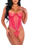 Roma Confidential Lashes For Lace Underwire Thong Teddy In Pink