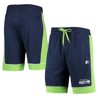 Starter Men's  College Navy, Neon Green Seattle Seahawks Fan Favorite Fashion Shorts In Navy,neon Green