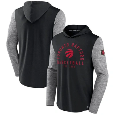 Fanatics Branded Black/heathered Charcoal Toronto Raptors Deep Rotation Performance Pullover Hoodie In Black,heathered Charcoal