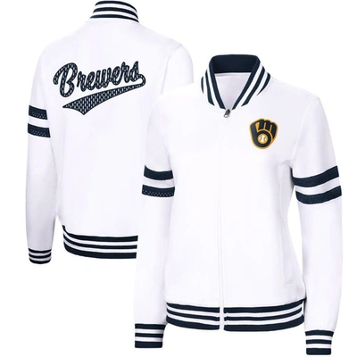 G-iii 4her By Carl Banks White Milwaukee Brewers Pre-game Full-zip Track Jacket