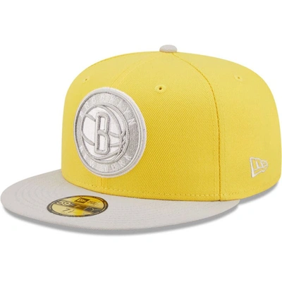 New Era Yellow/gray Brooklyn Nets Color Pack 59fifty Fitted Hat
