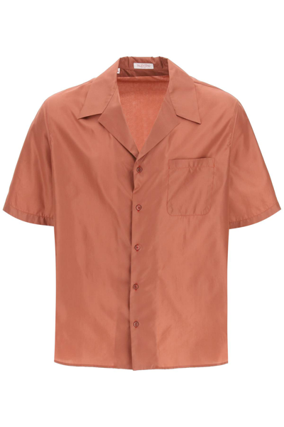 Valentino Washed Taffetas Short-sleeved Shirt In Red