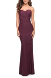 La Femme Strapless Jersey Trumpet Gown In Red