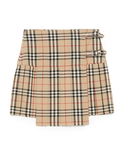 Burberry Check Pattern Pleated Short Skirt In Brown