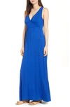 Loveappella V-neck Jersey Maxi Dress In Blue Mazarine