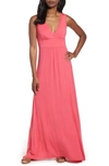 Loveappella V-neck Jersey Maxi Dress In Pink Polish
