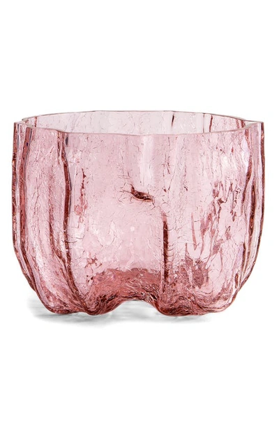 Kosta Boda Crackle Low Vase In Pink