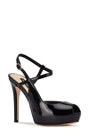 Nine West Hanken Peep Toe Sandal In Black Patent