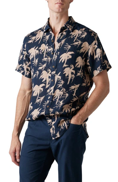 Rodd & Gunn Haskell Point Linen Palm Print Sports Fit Button Down Shirt In Midnight