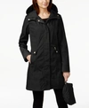 Cole Haan Petite Packable Hooded Water-resistant Raincoat In Black