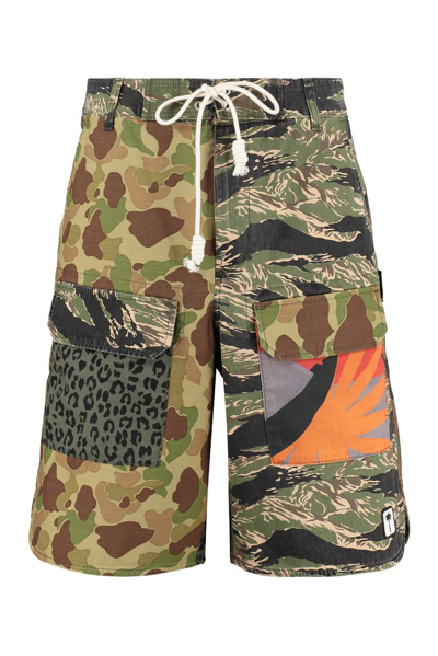 Palm Angels Multi-print Drawstring Cargo Shorts In Military Black