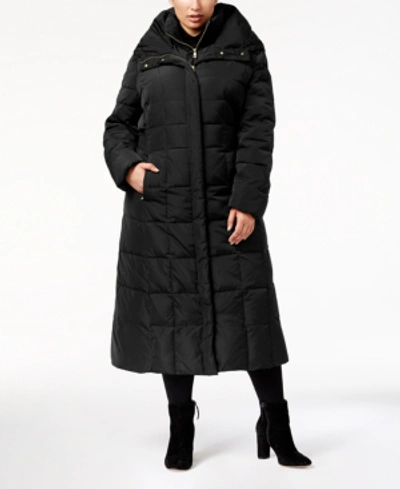 Cole Haan Signature Plus Size Hooded Maxi Puffer Coat In Black