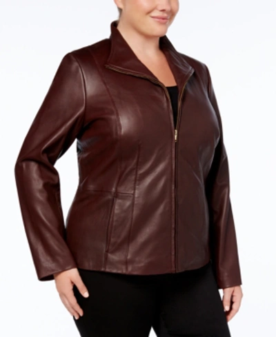 Cole Haan Plus Size Leather Jacket In Chianti