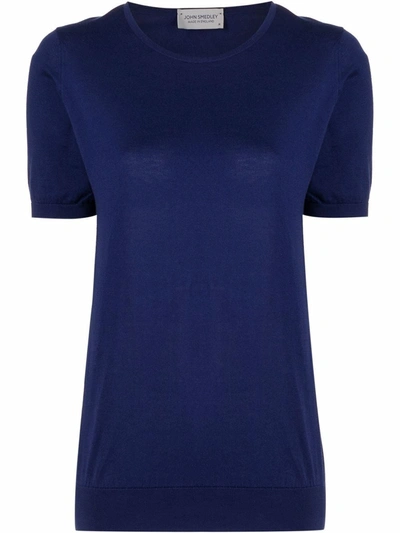 John Smedley Fine-knit Short-sleeved Top In Blau