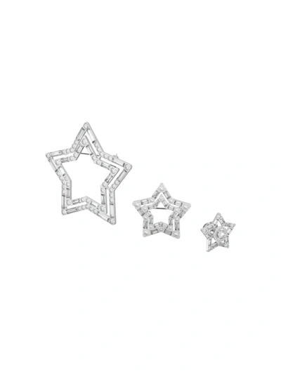 Swarovski Stella  Crystal Rhodium-plated 3-piece Brooch Set In White