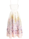 Zimmermann Jude Lace-up Cutout Scalloped Floral-print Linen Midi Dress In White,pink