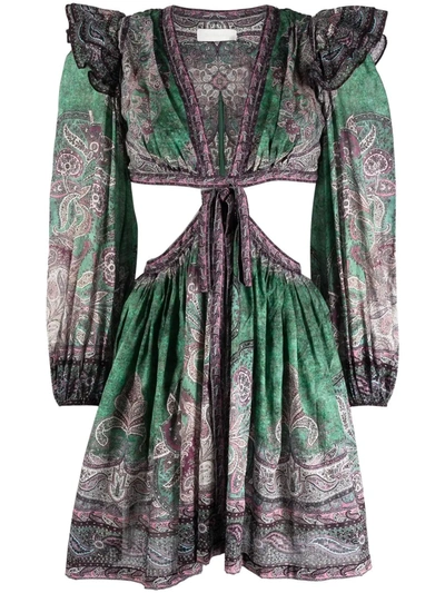 Zimmermann Anneke Cutout Ruffled Paisley-print Cotton-voile Mini Dress In Multi