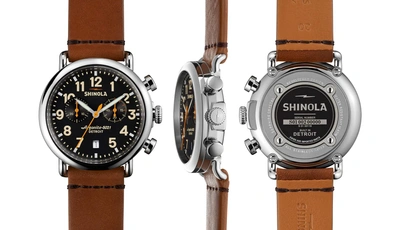 Shinola 'the Runwell Chrono' Leather Strap Watch, 41mm In Tan/ Black