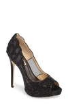 Badgley Mischka Women's Witney Embellished Satin & Mesh Platform High-heel Pumps In Black Satin