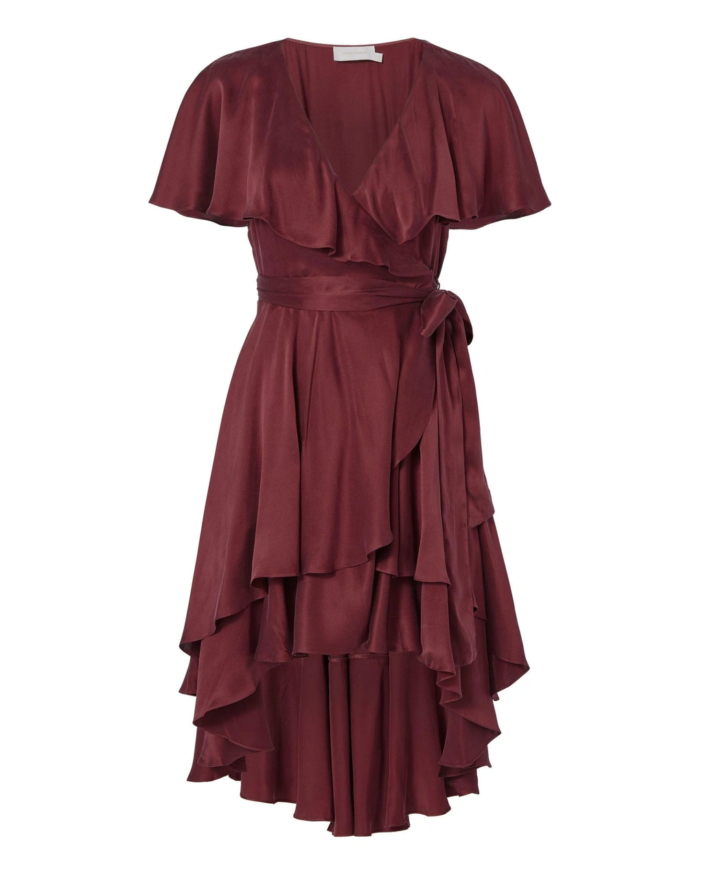 silk zimmermann flounce wrap dress Zimmermann Flounce Wrap Dress Red-drk