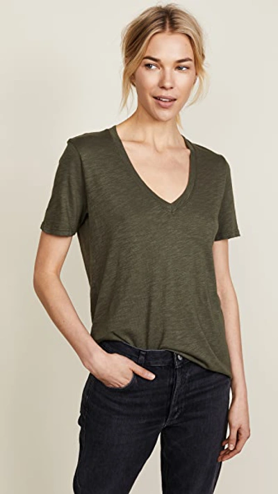 Splendid Cotton Modal Slub V Tee In Olive