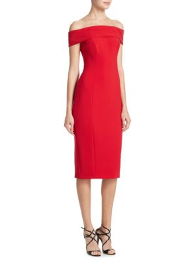 Theia Off-the-shoulder Cap-sleeve Cocktail Sheath Dress In Cherry