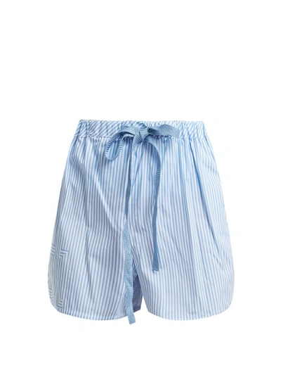 Fendi Striped Cotton Shorts, White, It 40 In Blue-white