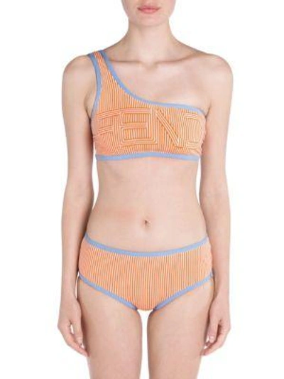 Fendi One-shoulder Two-piece Bikini Set In Orange
