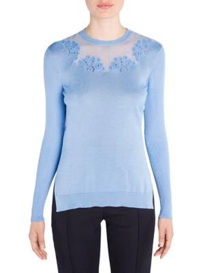 Fendi Rib Knit Embroidered Pullover In Blue
