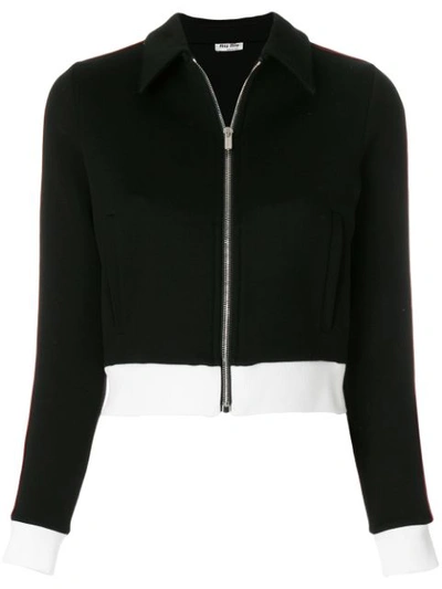 Miu Miu Striped Cotton-blend Jersey Jacket In Black