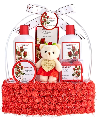 Lovery Valentine's Spa Gift Basket And Red Rose Handmade Body Care Kit, 10 Piece