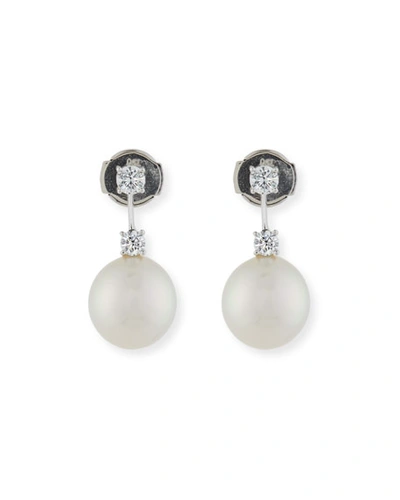 Assael Double Diamond & Pearl Drop Earrings