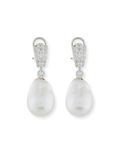 Assael Pave Diamond & South Sea Baroque Pearl Drop Earrings