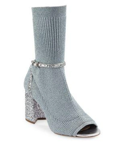 Miu Miu Glitter Sock Pumps In Argento