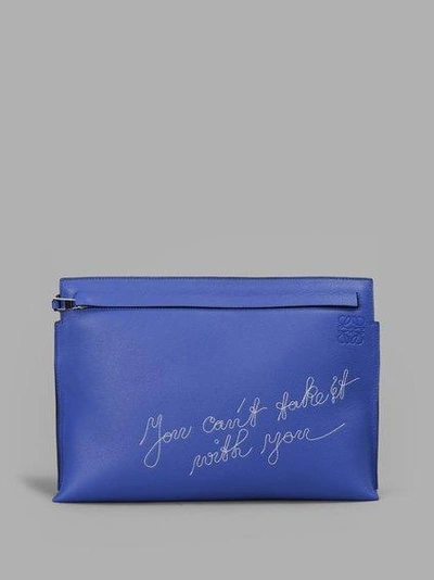 Loewe Can't Take It Embroidered Leather Pouch In Blue