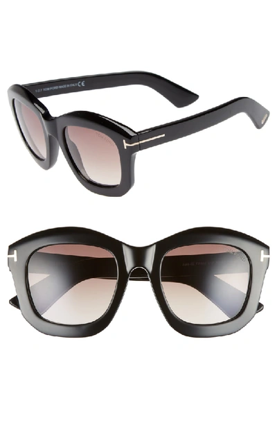 Tom Ford Julia 50mm Gradient Square Sunglasses - Shiny Black Acetate/ Rose Gold