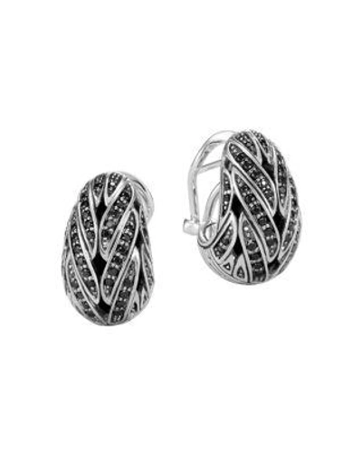 John Hardy Sterling Silver Classic Chain Buddha Belly Earrings With Black Sapphire & Black Spinel In Black/silver