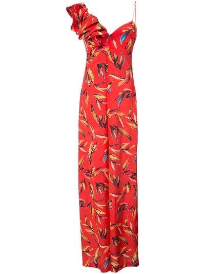 Amur Brielle Silk Tropical Strokes Jumpsuit In Red